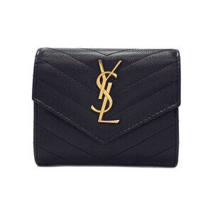 SAINT LAURENT Paris YSL Monogram Compact Threefold Wallet Tri fold Short